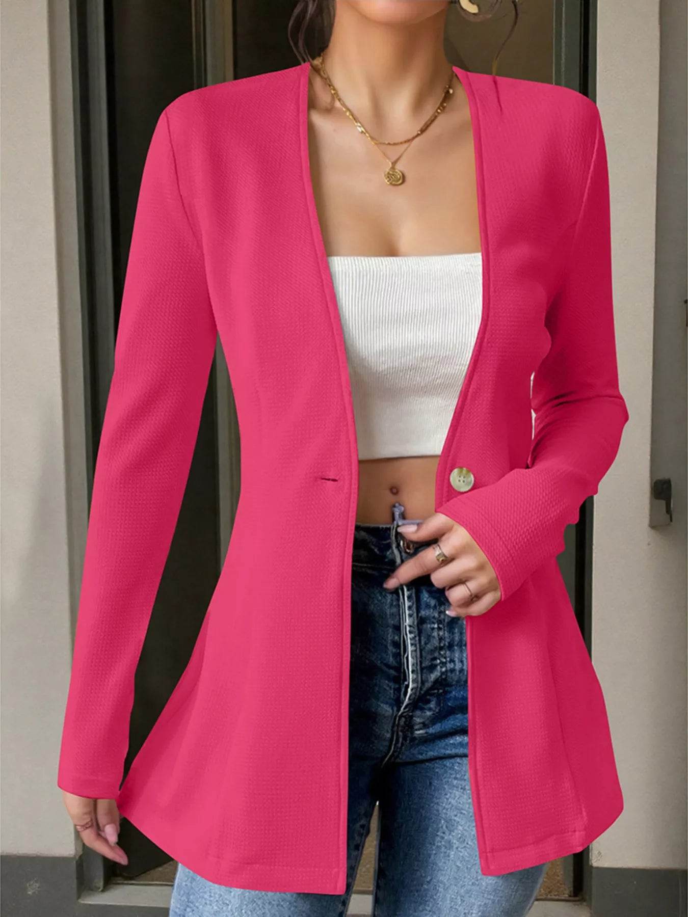 One Button Long Sleeve Blazer - ELY VESSA LLC
