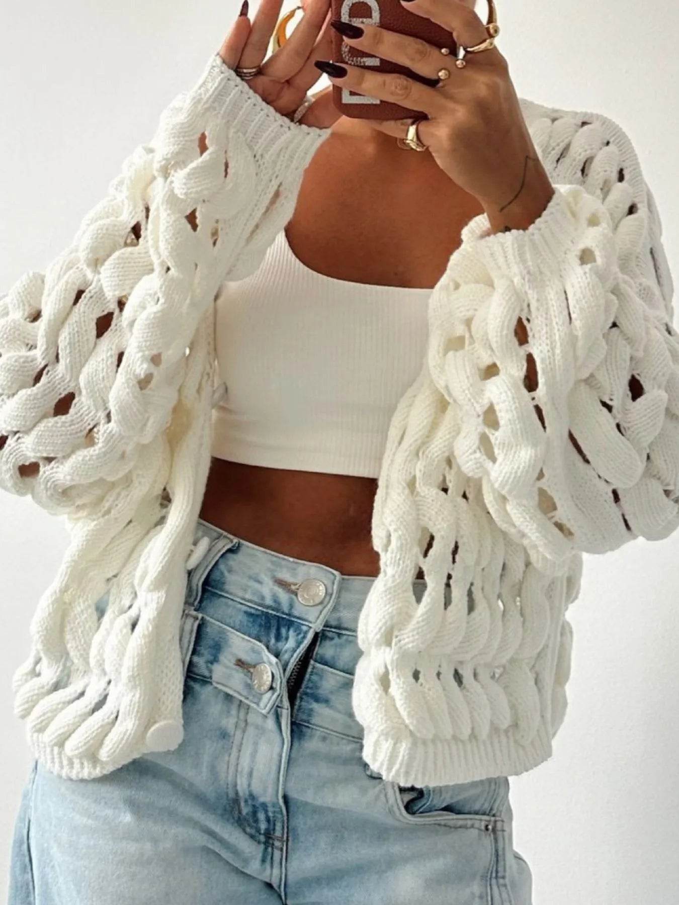 Crochet Button Up Cardigan - ELY VESSA LLC