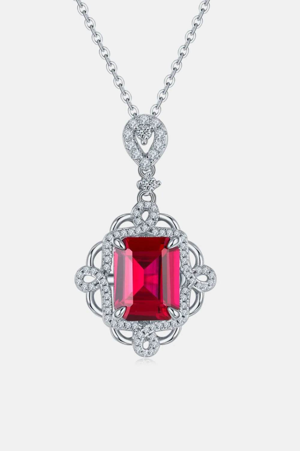 925 Sterling Silver Ruby Pendant Necklace - ELY VESSA LLC