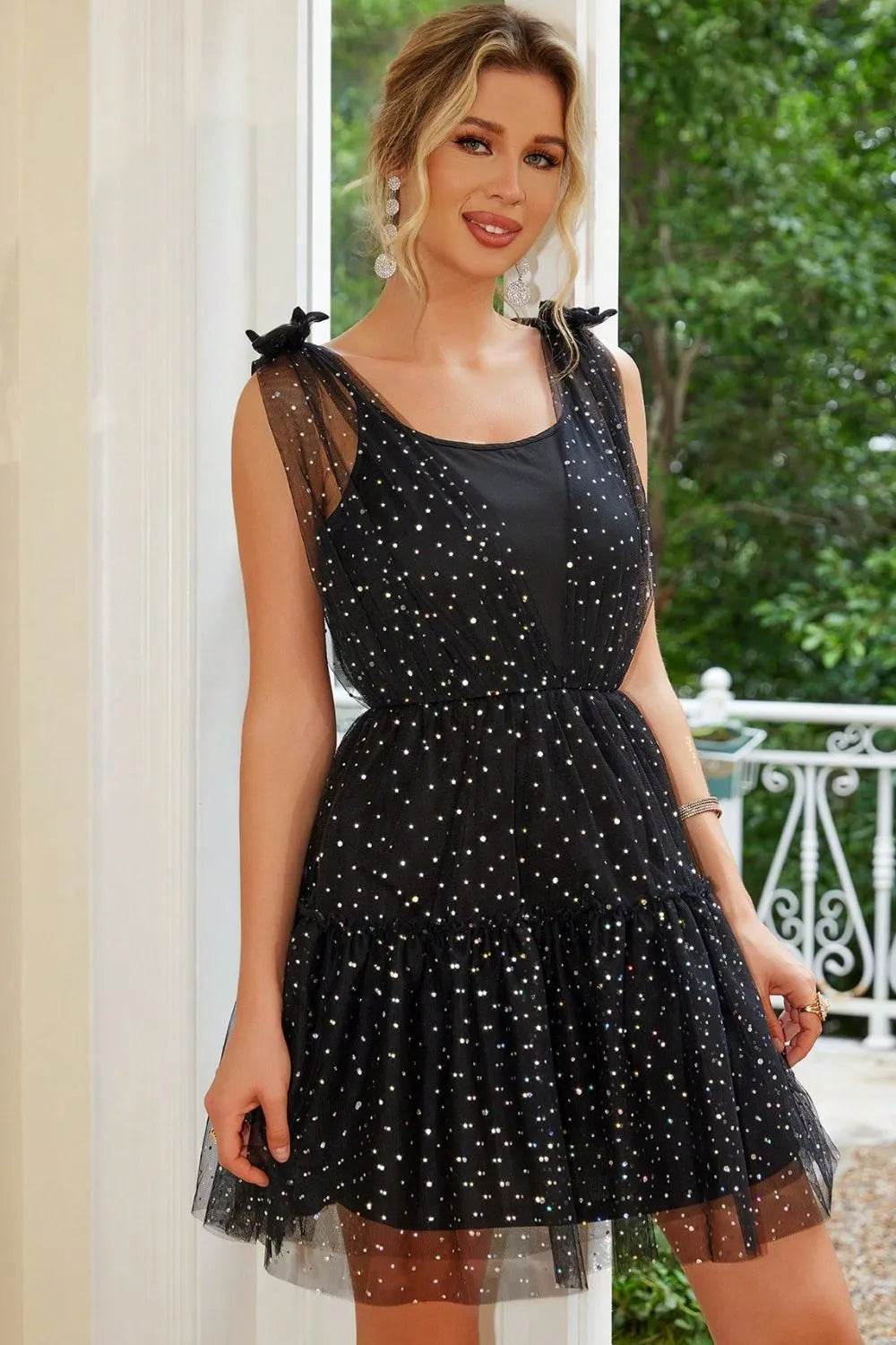 Tied Scoop Neck Mini Cami Dress - ELY VESSA LLC