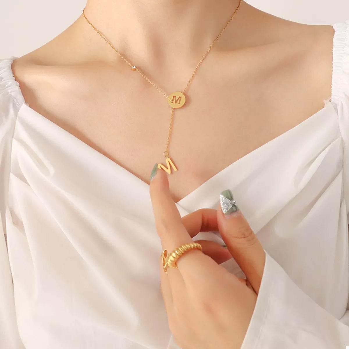 18K Gold-Plated Titanium Steel Letter Pendant Necklace - ELY VESSA LLC