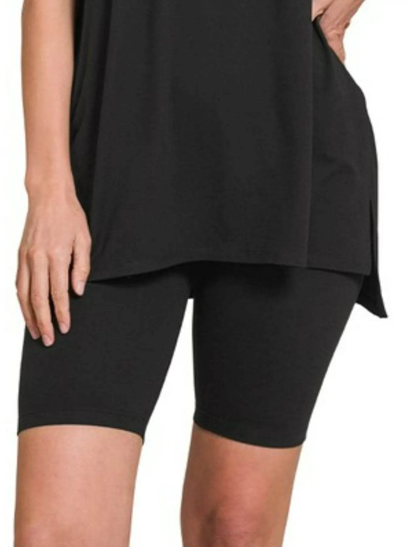 Zenana Brushed Dty Microfiber Round Neck Top and Biker Shorts Set - ELY VESSA LLC