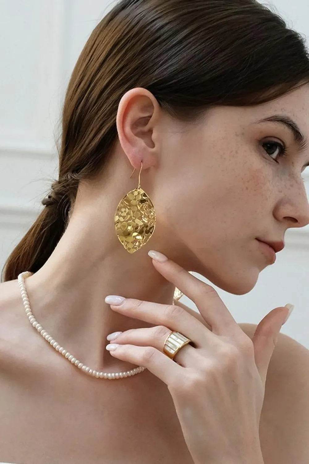 Brass Cutout Leaf Shape Earrings - ELY VESSA LLC