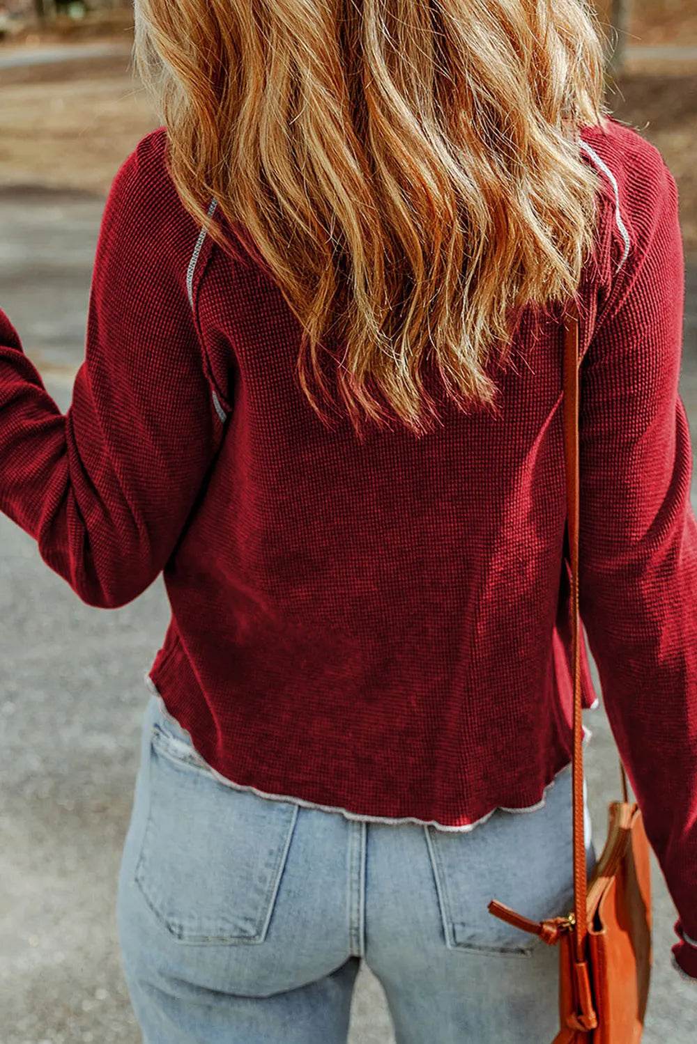 Christmas Tree Sequin Waffle Knit Long Sleeve Sweatshirt - ELY VESSA LLC