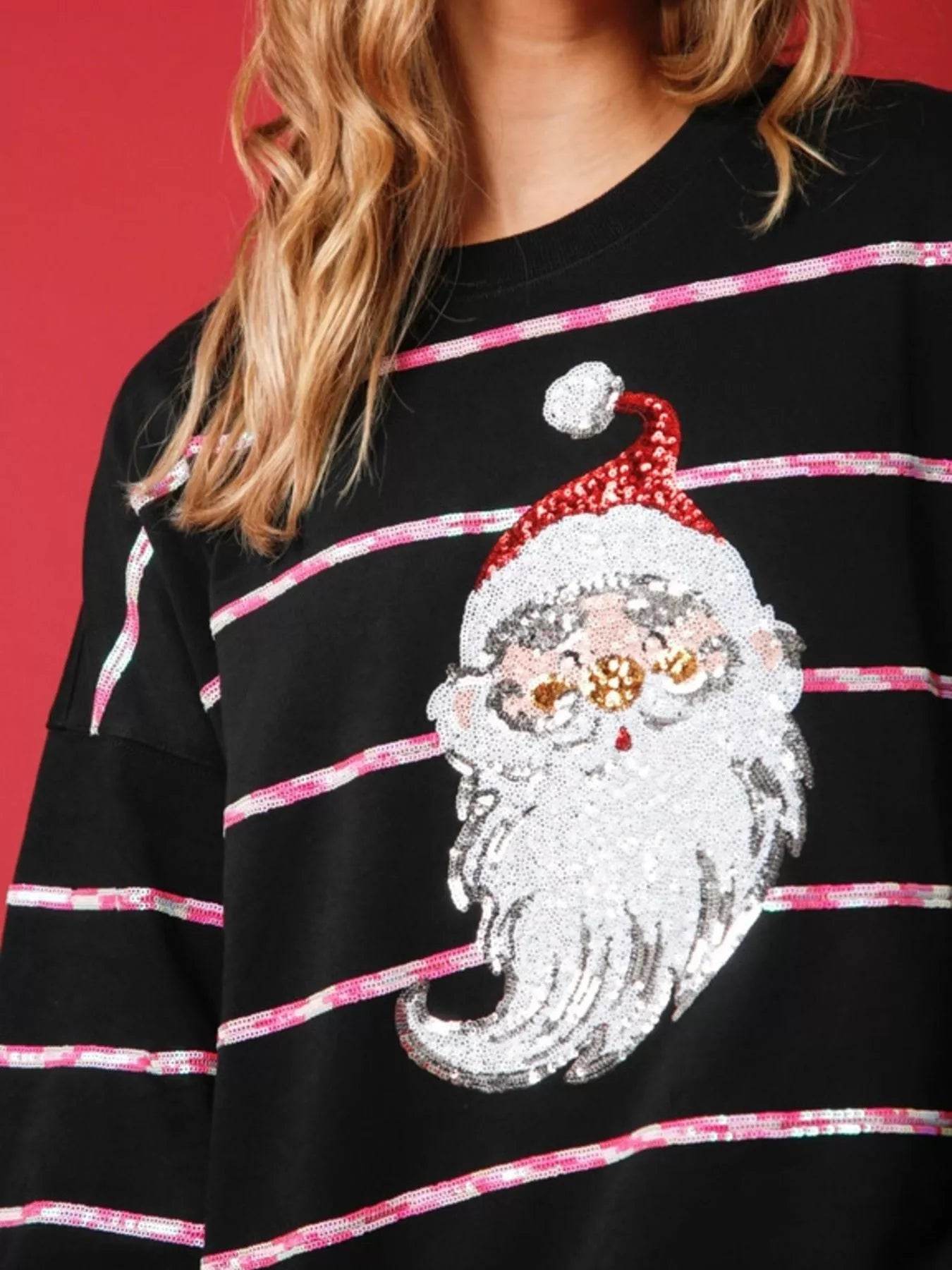 Christmas Santa Striped Long Sleeve Sweatshirt - ELY VESSA LLC