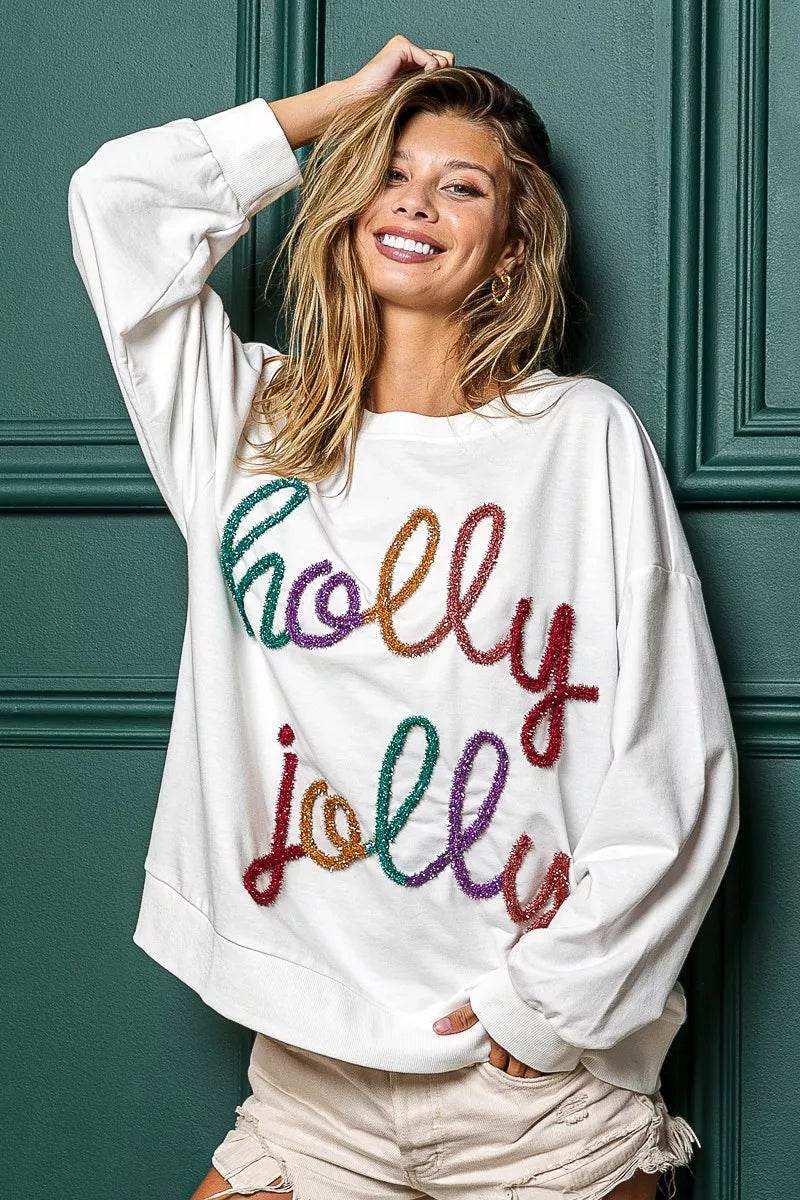 BiBi Holly Jolly Christmas French Terry Sweatshirt - ELY VESSA LLC