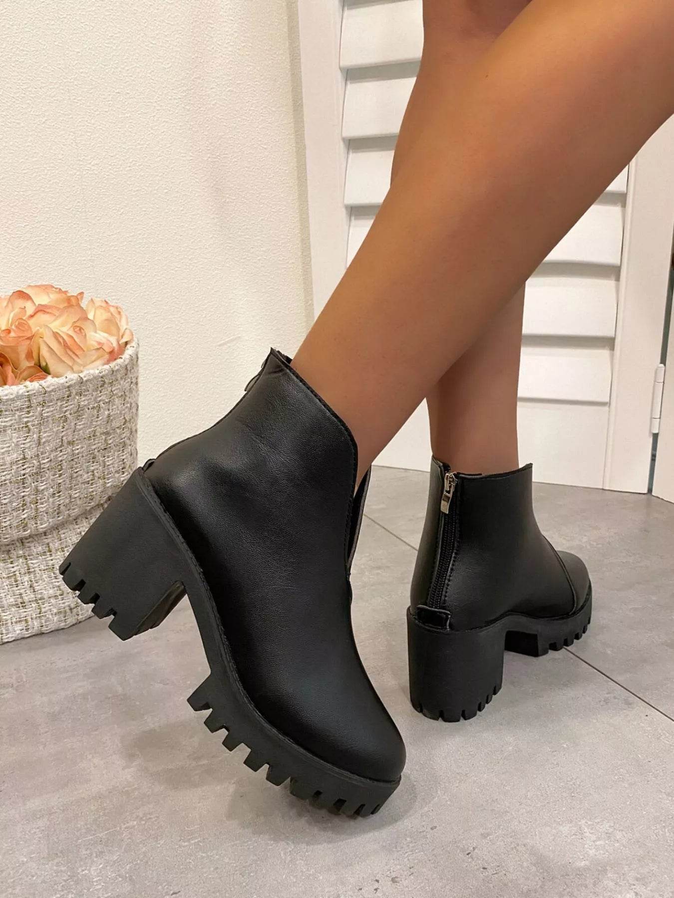 Round Toe Block Heels Boots - ELY VESSA LLC