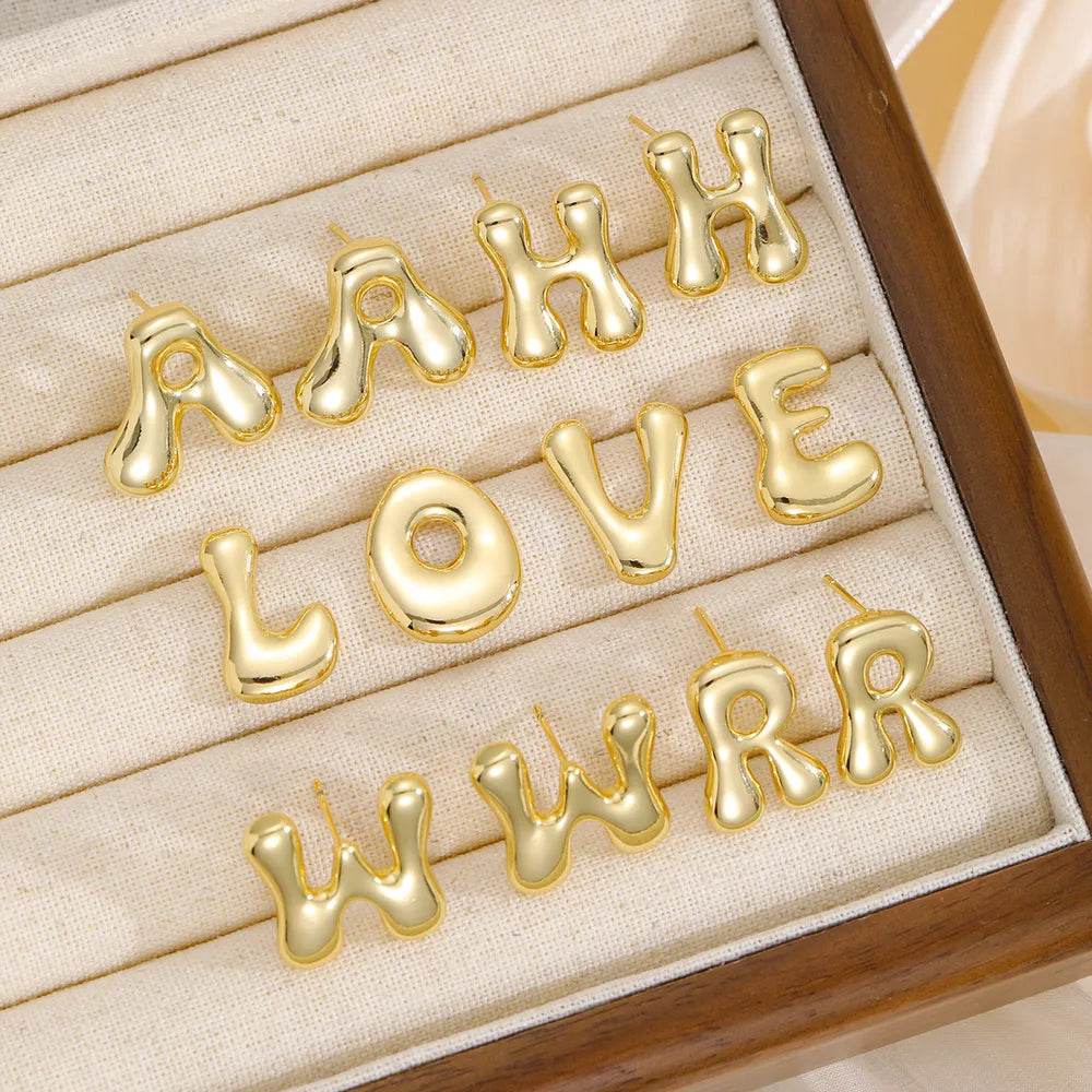 18K Gold-Plated Bubble Letter Stud Earrings - ELY VESSA LLC