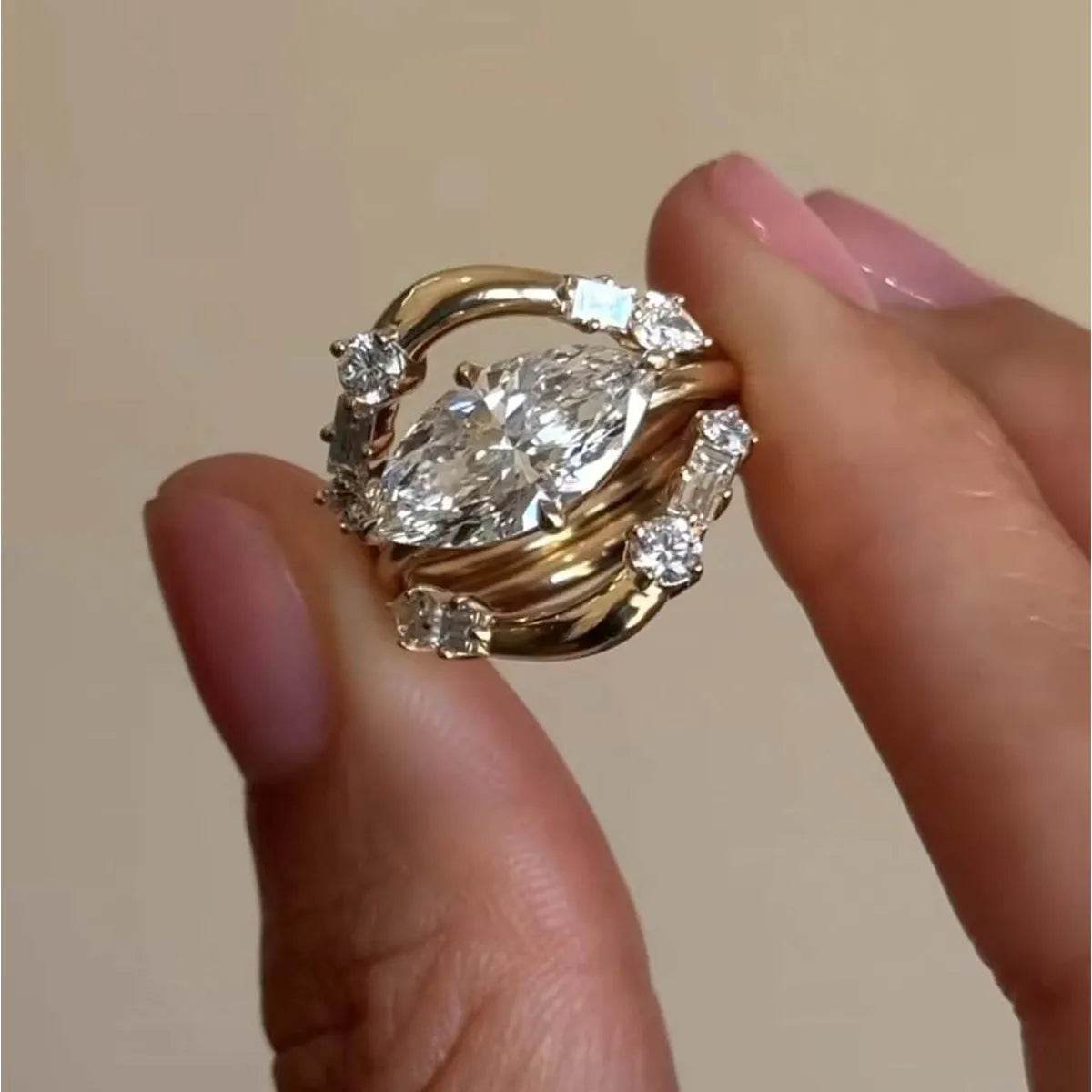 1 Carat Moissanite 925 Sterling Silver 3pcs Ring Set - ELY VESSA LLC