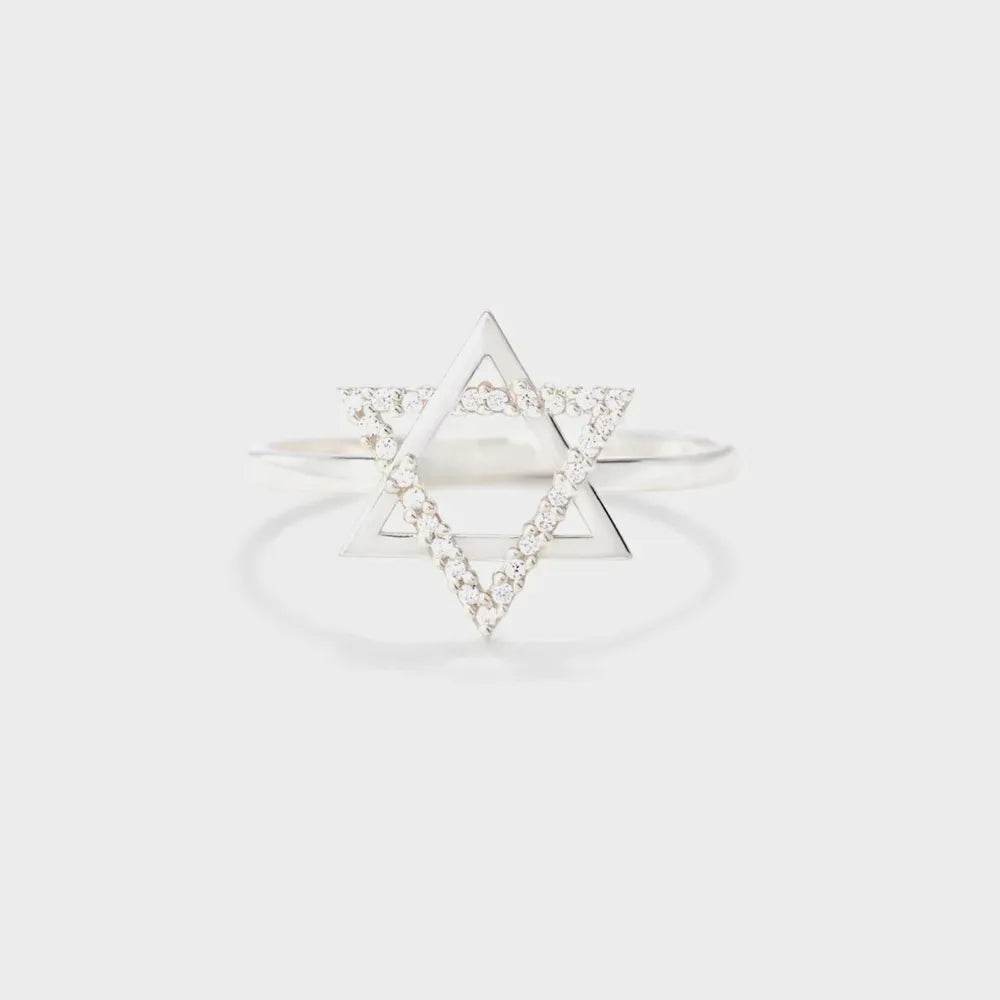 925 Sterling Silver Inlaid Zircon Hexagram Ring - ELY VESSA LLC