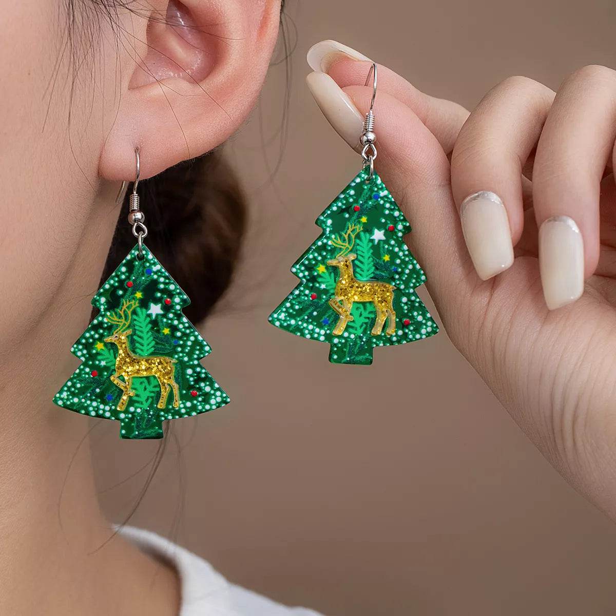 Christmas Tree Glitter Dangle Earrings - ELY VESSA LLC