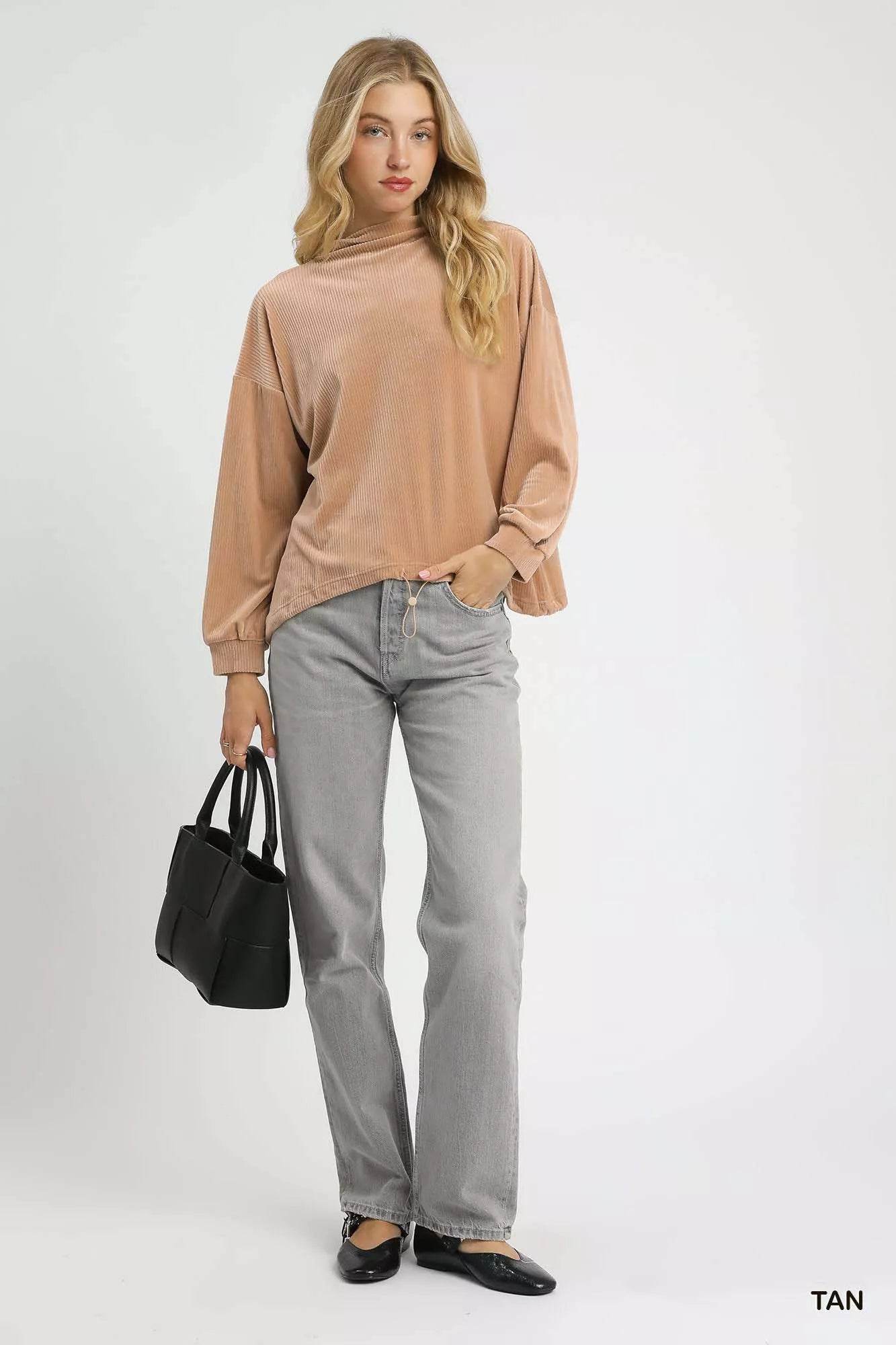 Umgee Ribbed Drawstring Hem Knit Top - ELY VESSA LLC