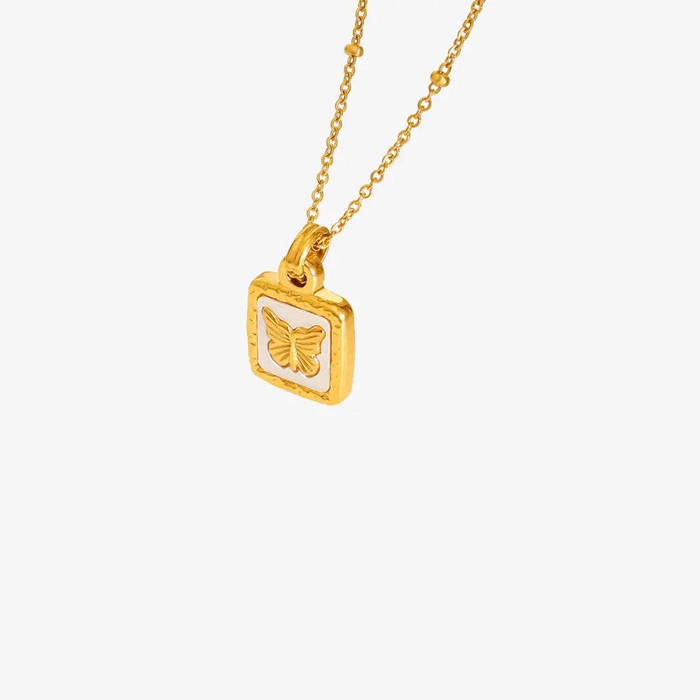Butterfly Square Titanium Steel Pendant Necklace - ELY VESSA LLC