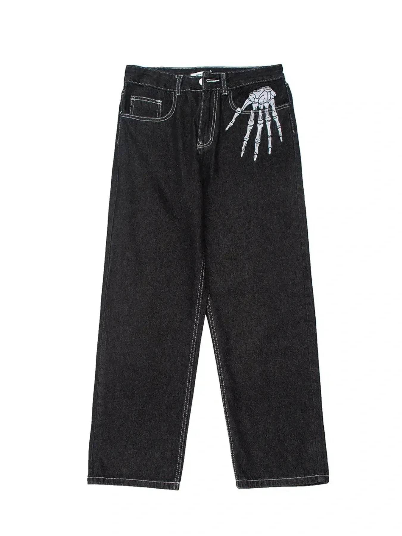 Men's Skeleton Embroidered Straight Leg Jeans - ELY VESSA LLC