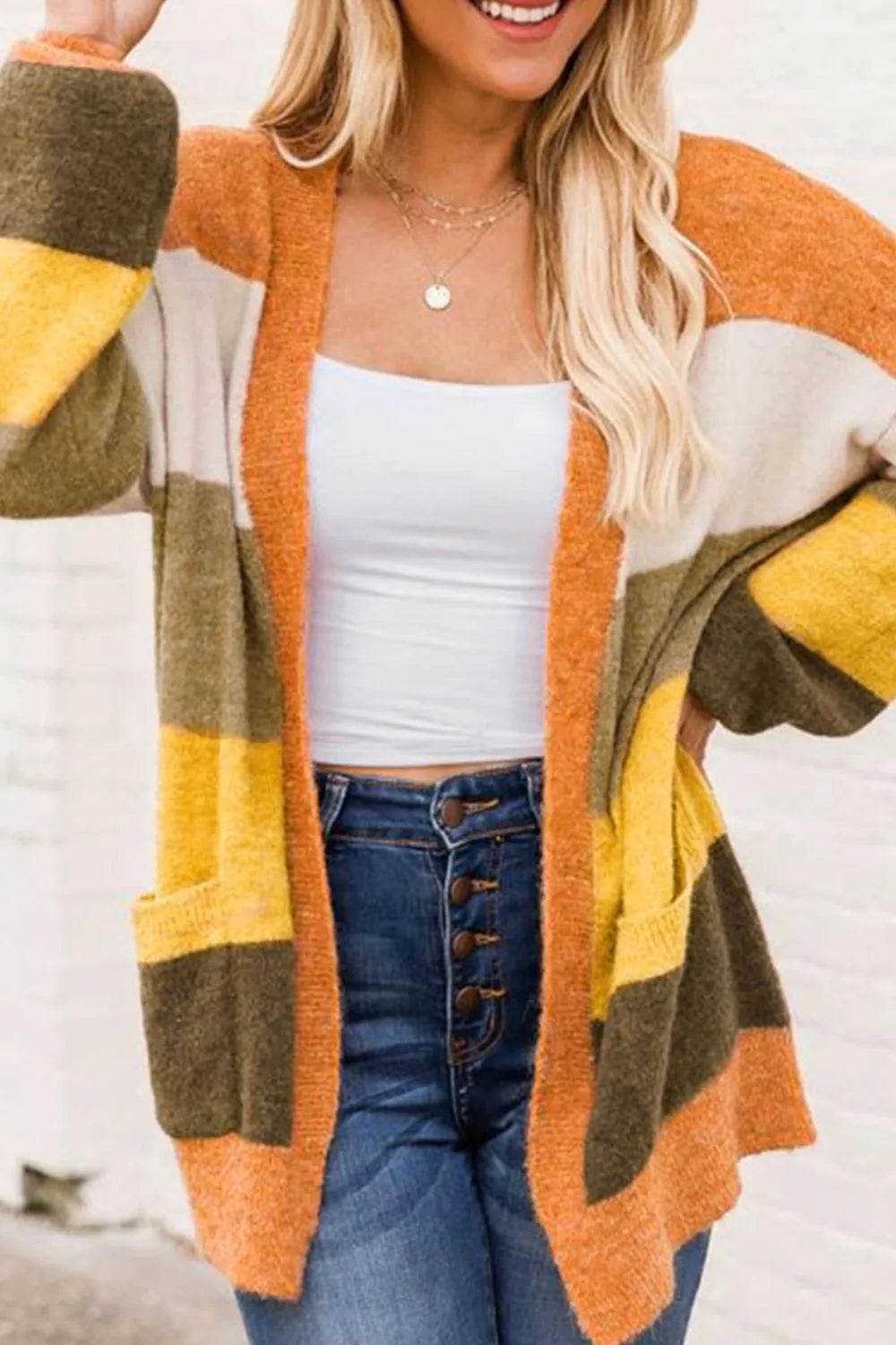 Open Front Color Block Cardigan - ELY VESSA LLC