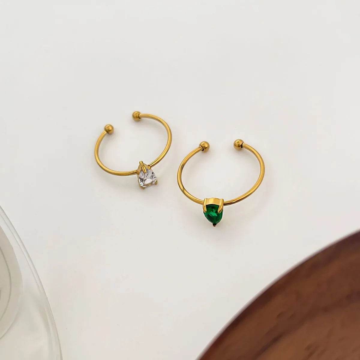 2-Piece 18K Gold-Plated Inlaid Zircon Open Ring - ELY VESSA LLC