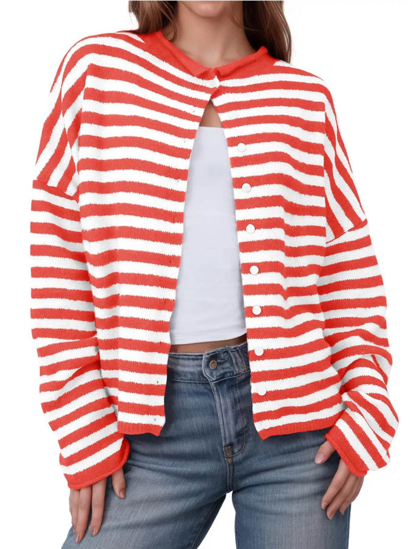 Striped Button-Up Cardigan - ELY VESSA LLC