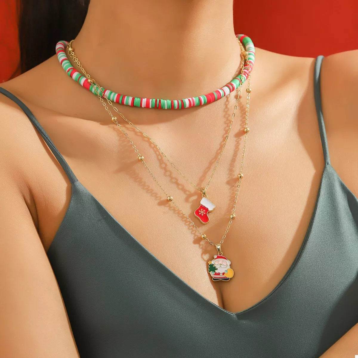 Colorful Christmas Charm Layered Necklace - ELY VESSA LLC
