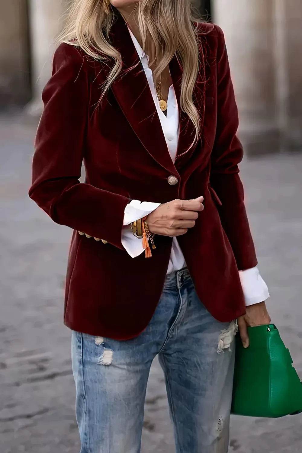 Lapel Collar One Button Blazer - ELY VESSA LLC