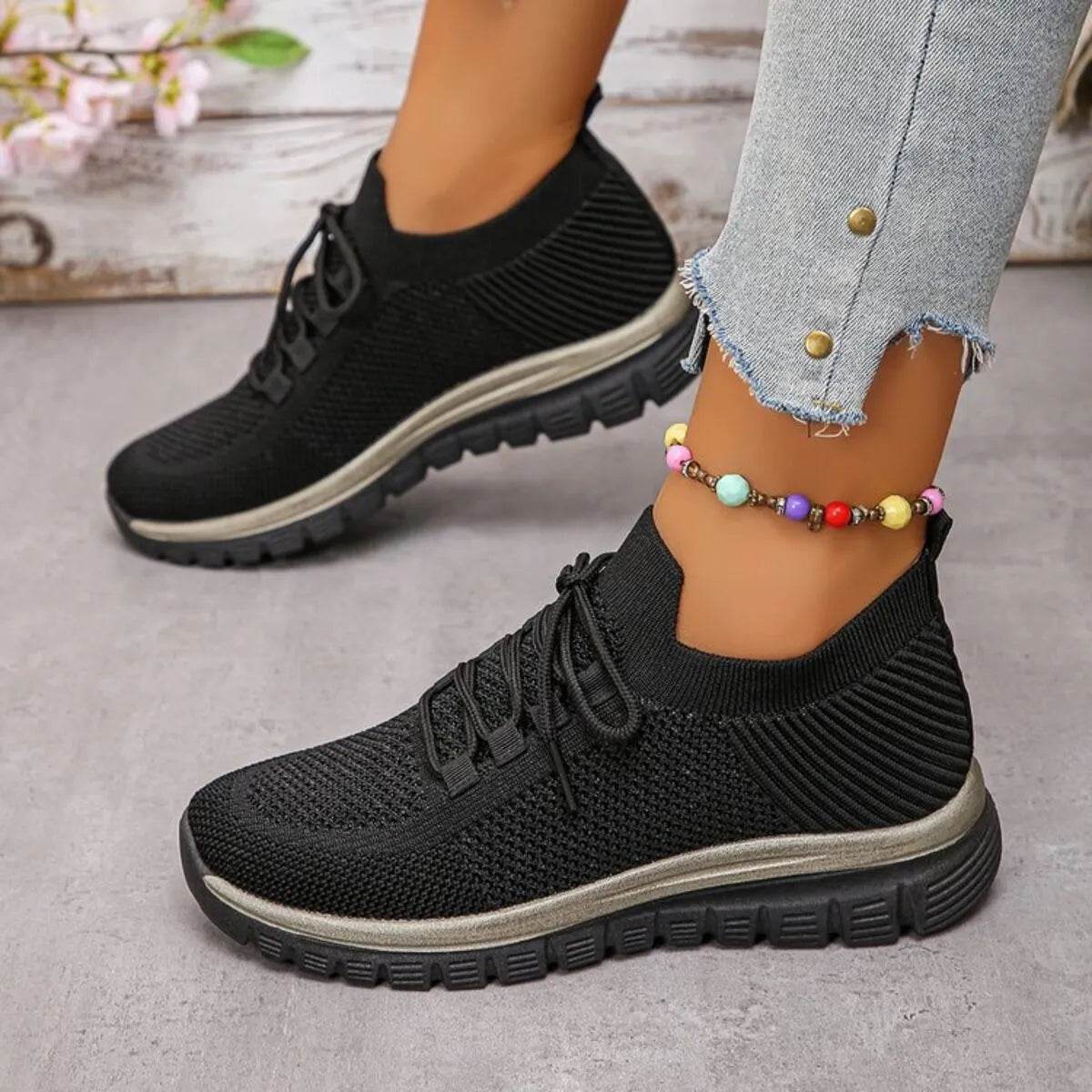 Breathable Mesh Lace Up Athletic - ELY VESSA LLC