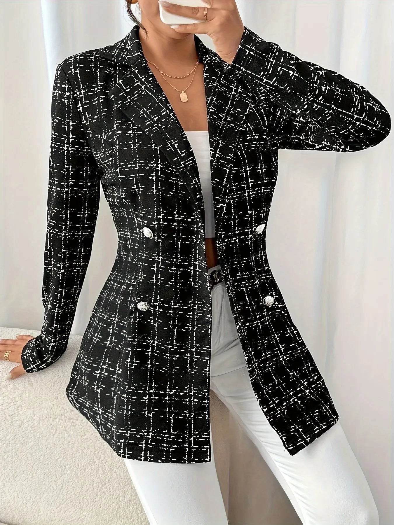 Tweed Double-Breasted Blazer - ELY VESSA LLC