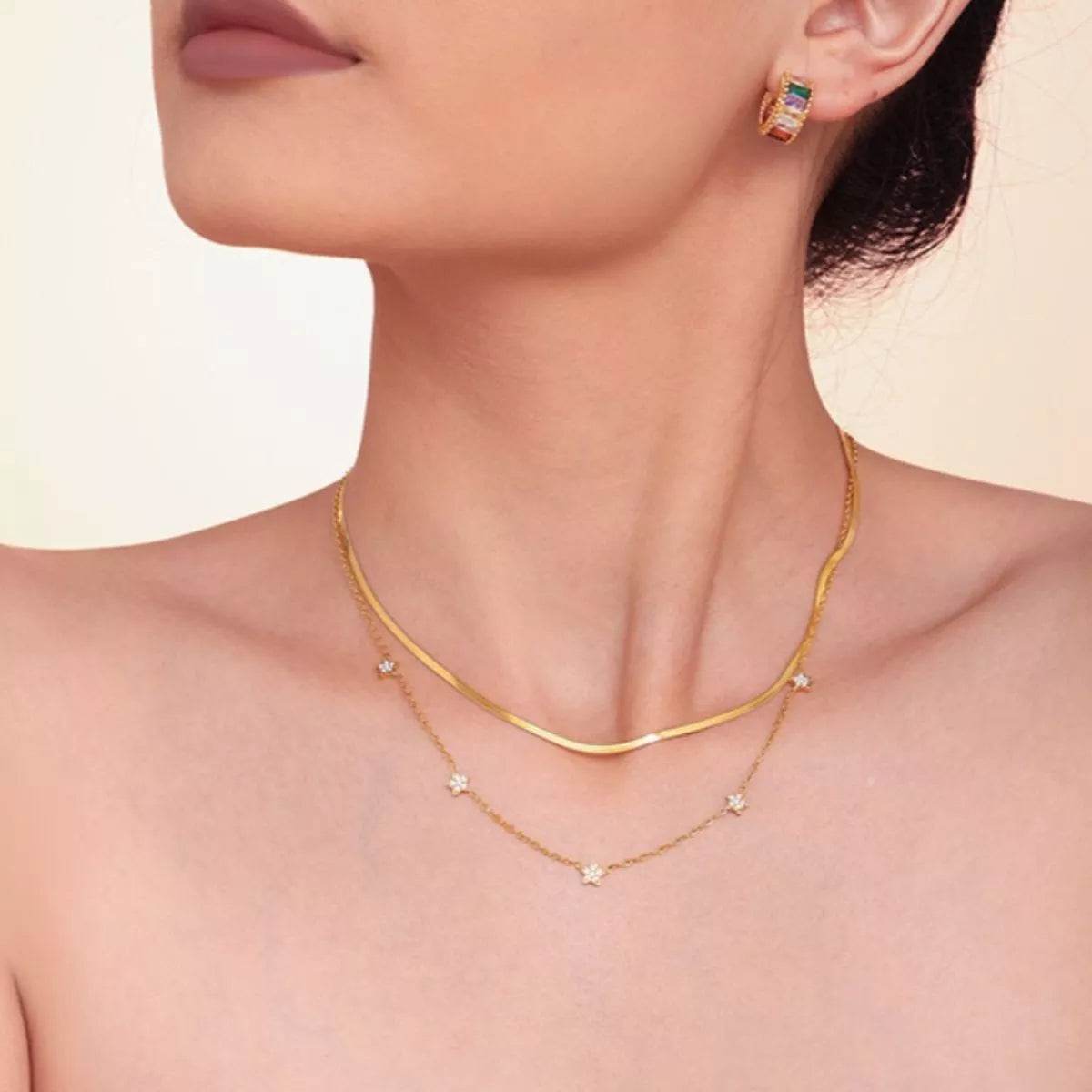 2-Piece 18K Gold-Plated Necklace with Zircon Accents - ELY VESSA LLC