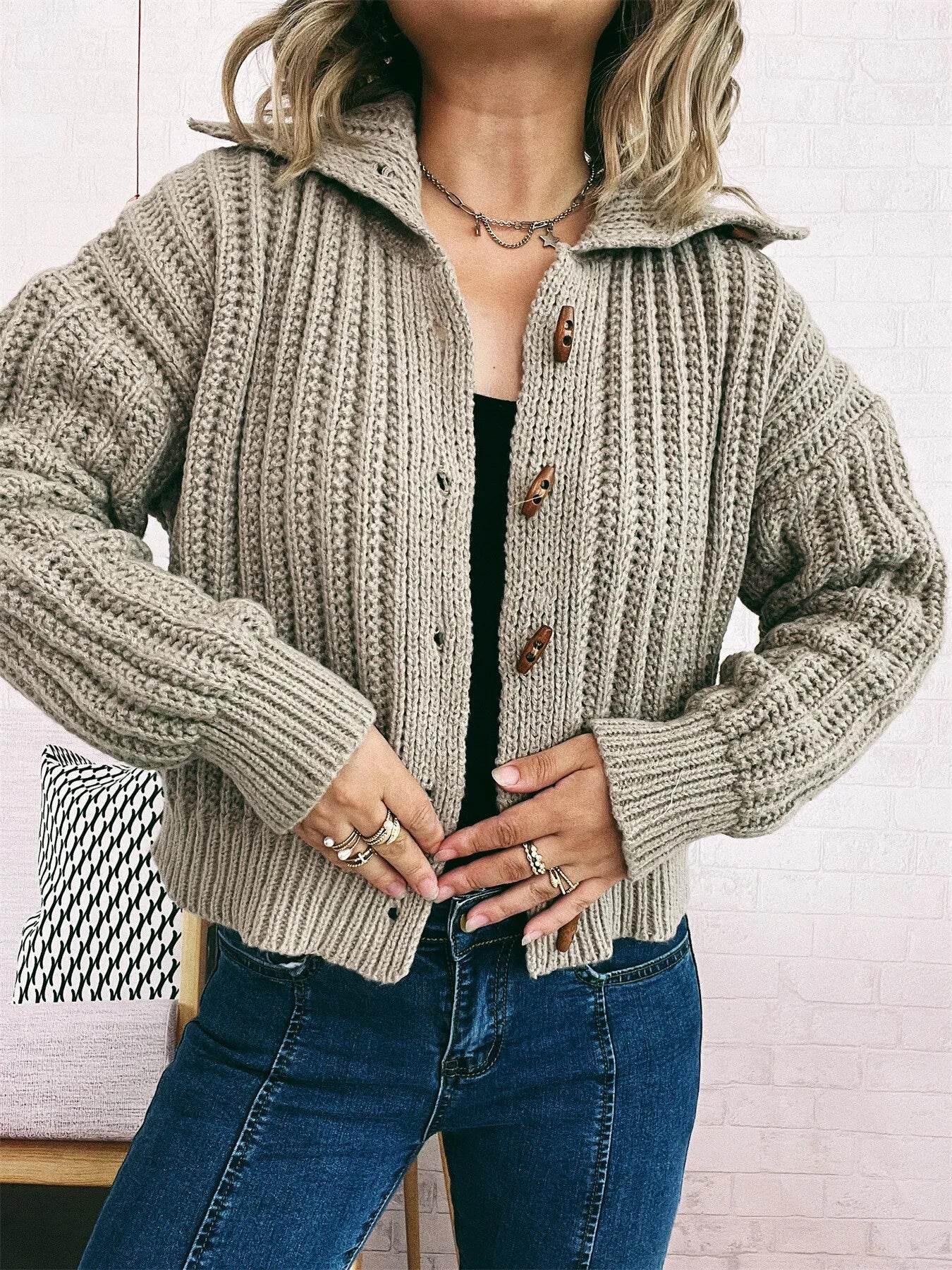 Button Up Long Sleeve Cardigan - ELY VESSA LLC