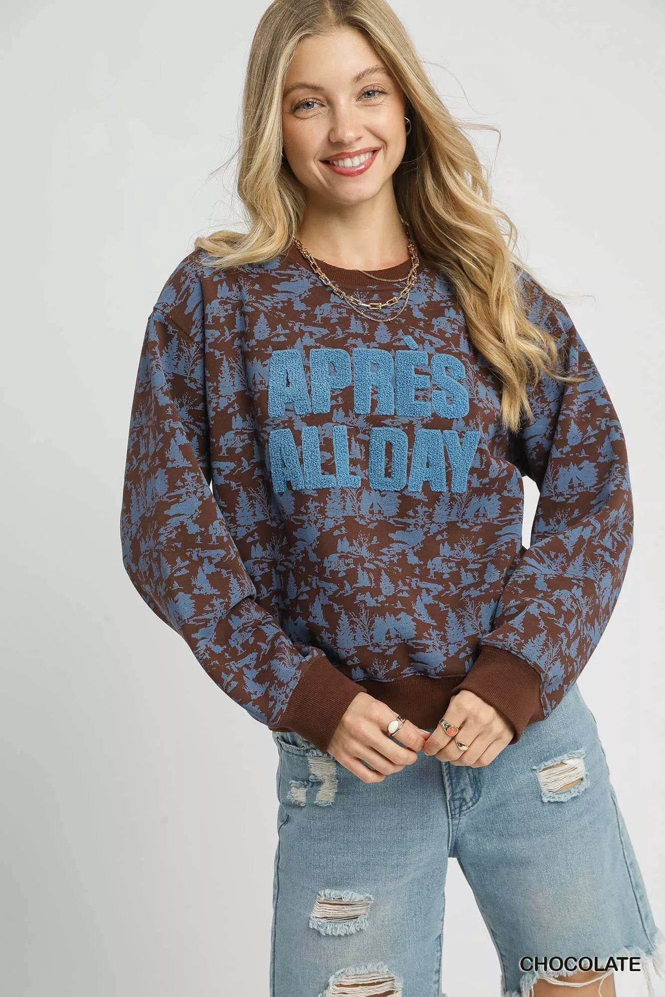 Umgee Scenic Print Cropped Sweatshirt - ELY VESSA LLC