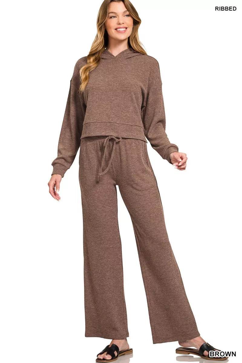 Zenana Ribbed Drawstring Lounge Pants - ELY VESSA LLC