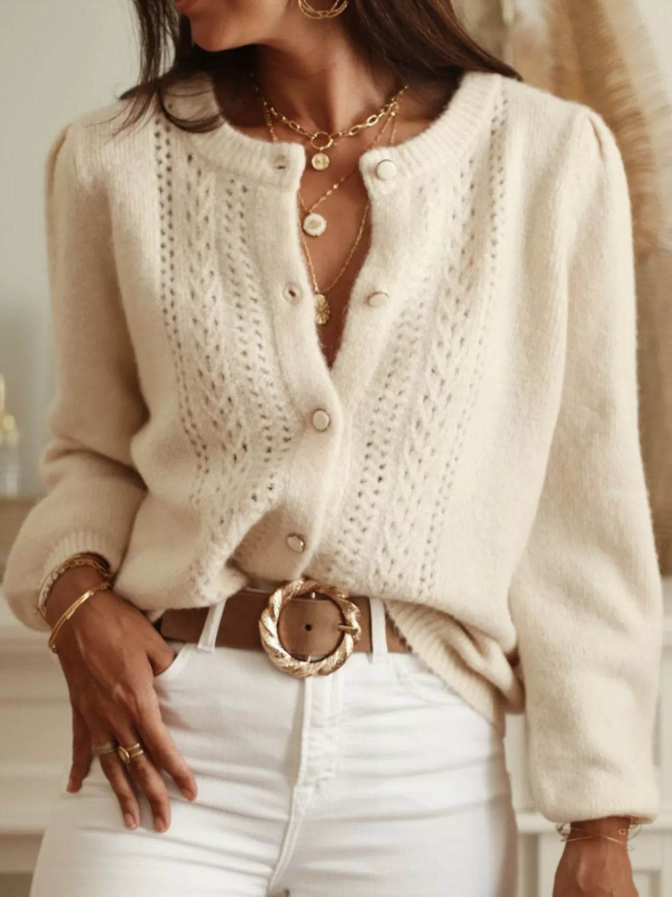 Button Up Long Sleeve Cardigan - ELY VESSA LLC