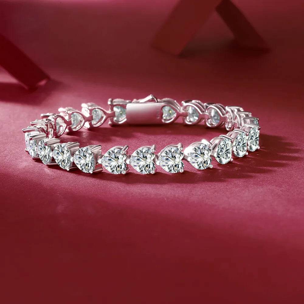 24 Carat Moissanite 925 Sterling Silver Heart Bracelet - ELY VESSA LLC
