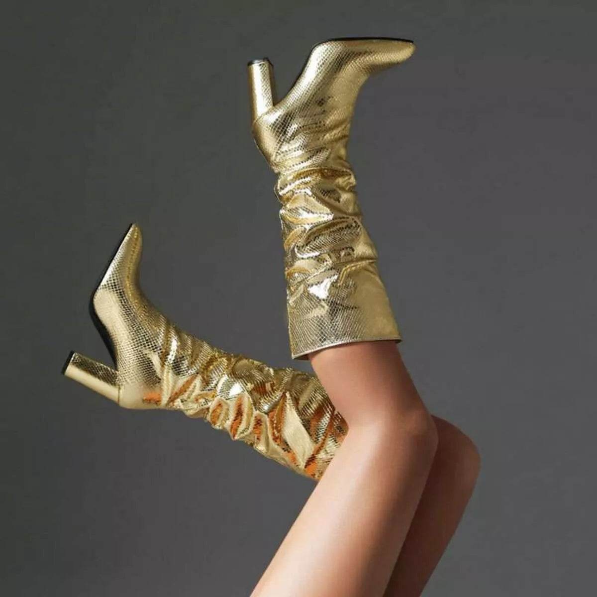 Point Toe Block Heels Boots - ELY VESSA LLC