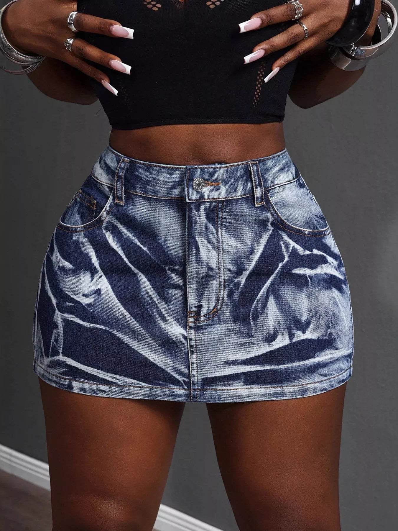 High Waist Denim Mini Skirt - ELY VESSA LLC