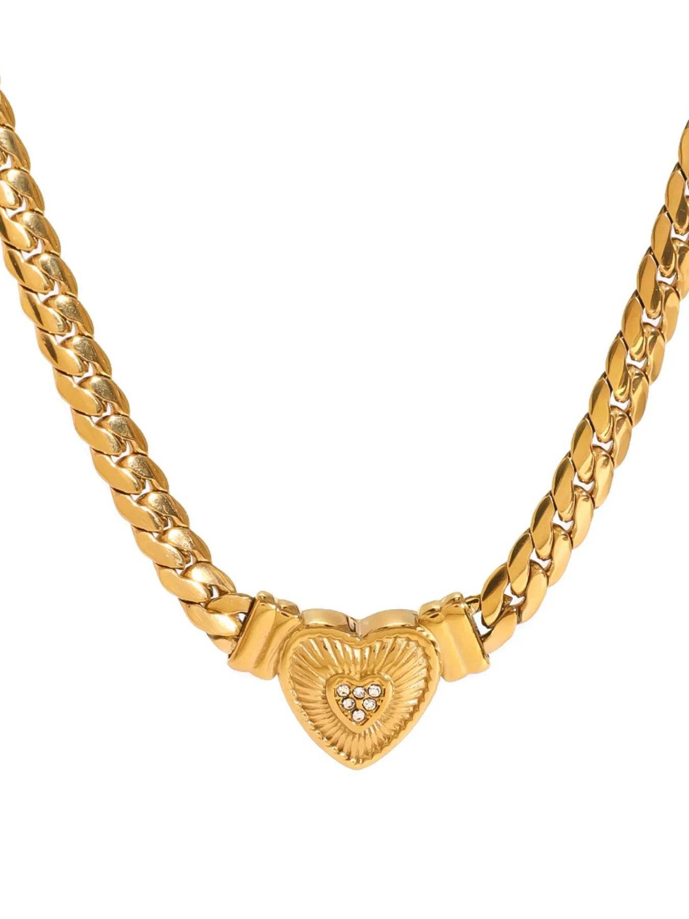18K Gold-Plated Inlaid Zircon Heart Chain Necklace - ELY VESSA LLC