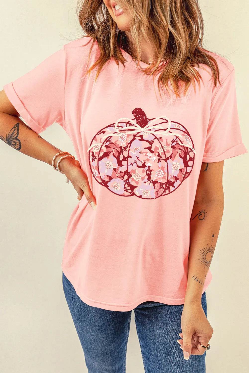 Pumpkin Graphic Round Neck Long Sleeve T-Shirt - ELY VESSA LLC