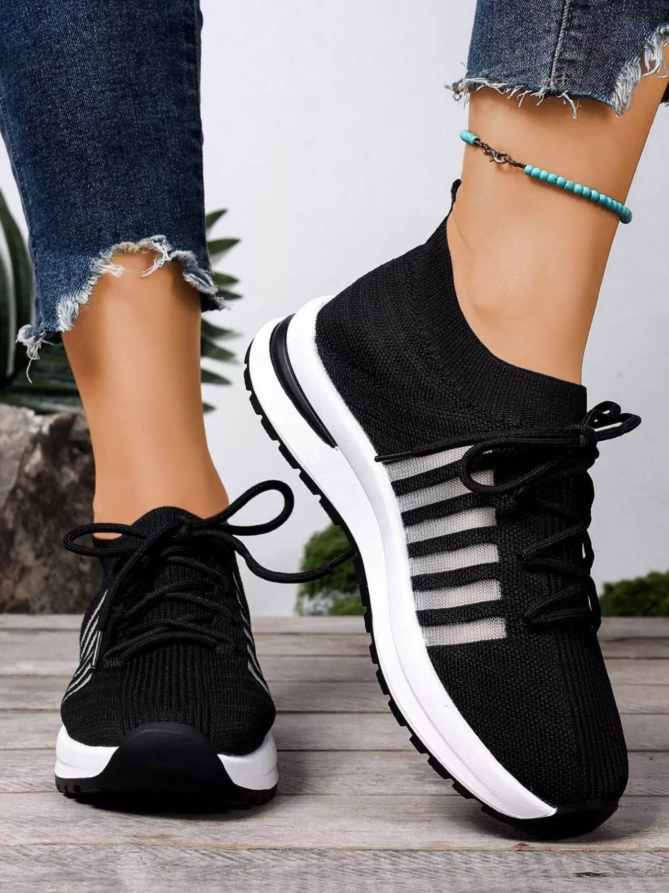 Round Toe Lace Up Athletic - ELY VESSA LLC