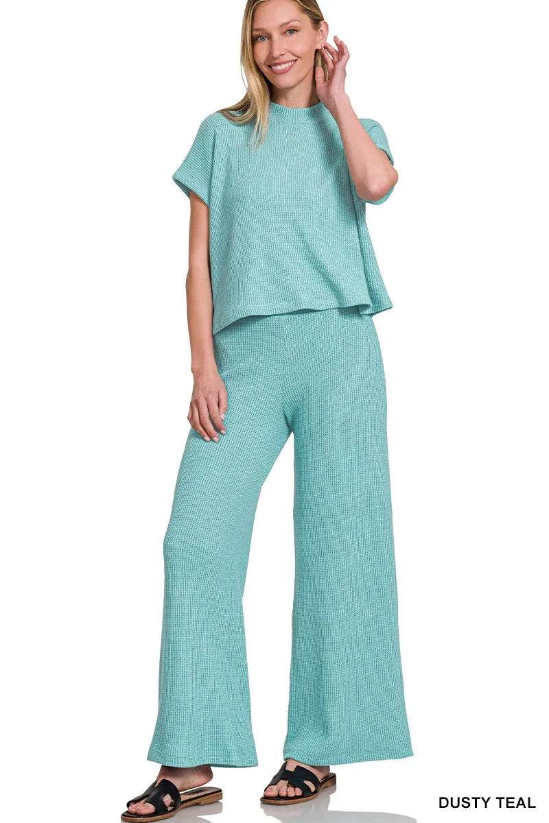 Zenana Sweater Boxy Top & Long Pants Set - ELY VESSA LLC