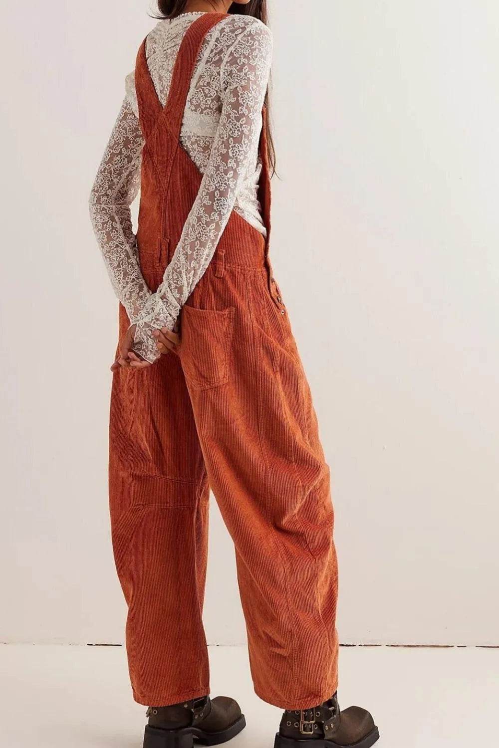 Corduroy Wide-Leg Overall with Adjustable Straps - ELY VESSA LLC