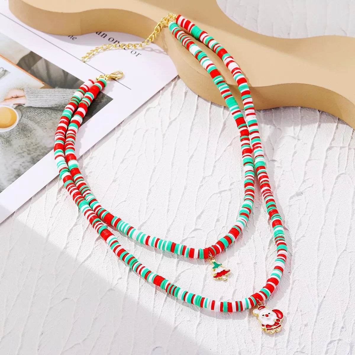 Alloy Christmas Necklace with Santa and Christmas Tree Pendant - ELY VESSA LLC