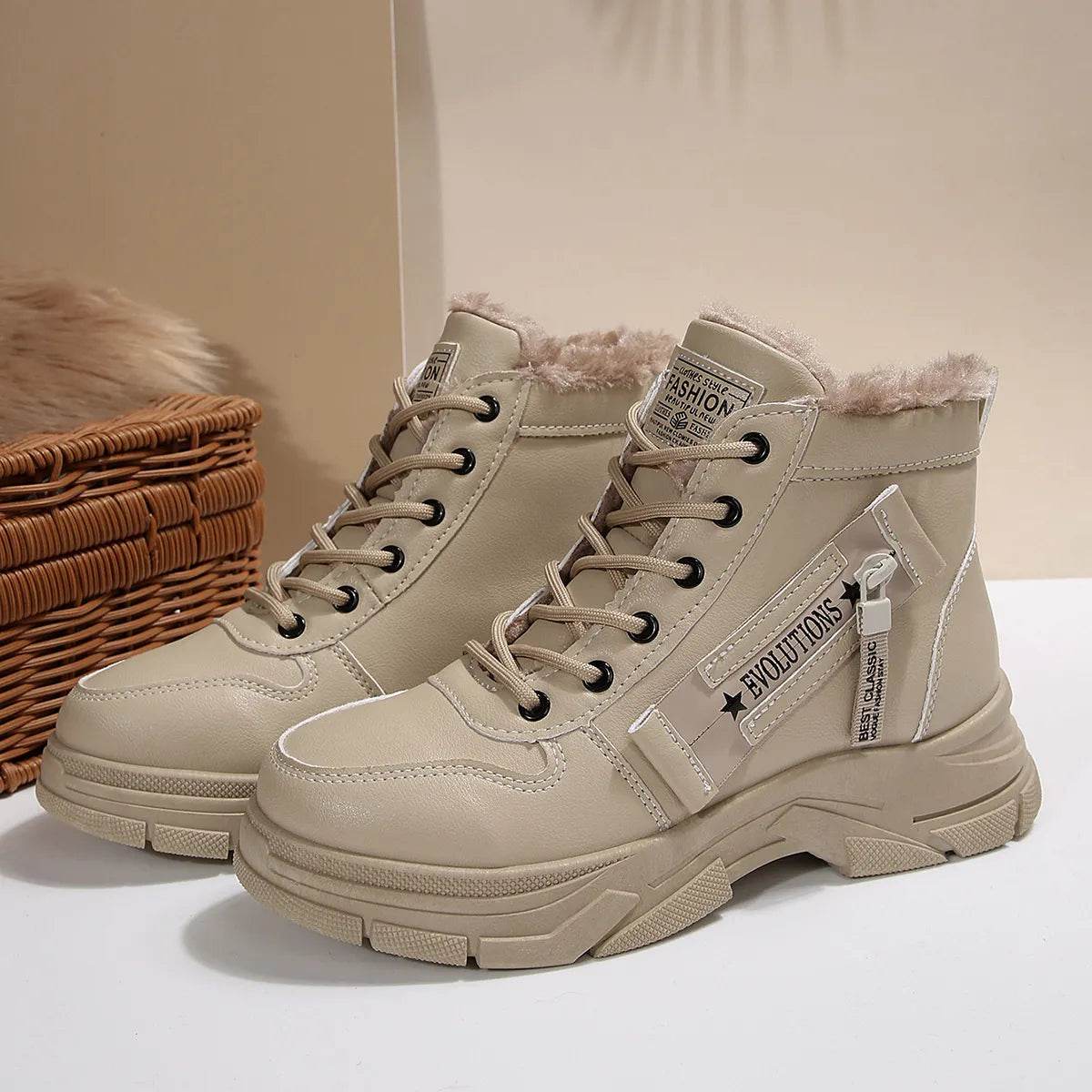 Premium Lace-Up Combat Boots with Fleece Line - ELY VESSA LLC