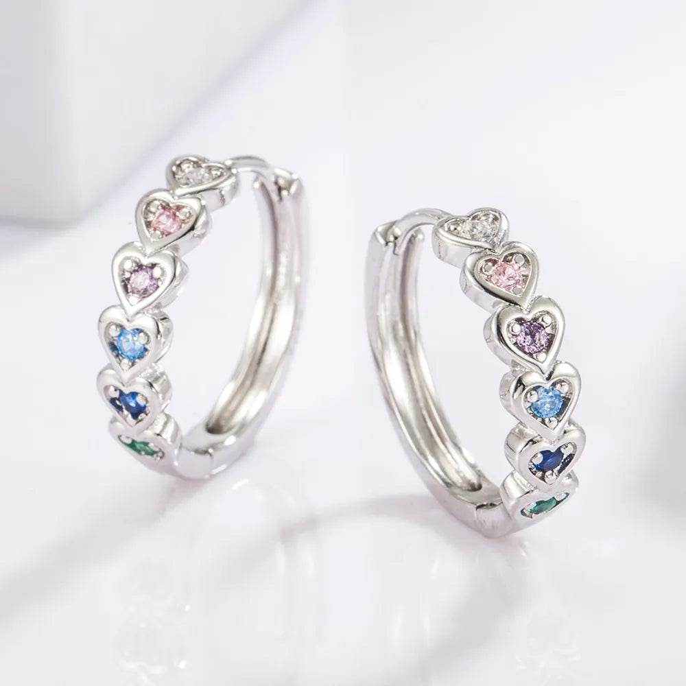 925 Sterling Silver Inlaid Zircon Heart Huggie Earrings - ELY VESSA LLC