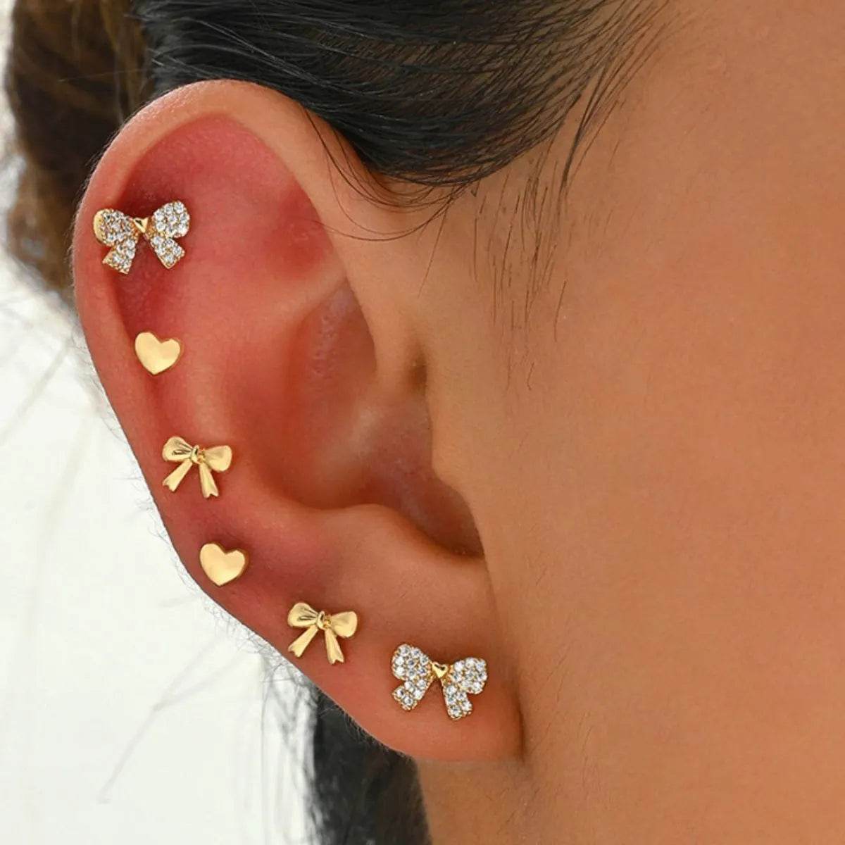 6 Piece Bow Heart Stud Earrings Set - ELY VESSA LLC