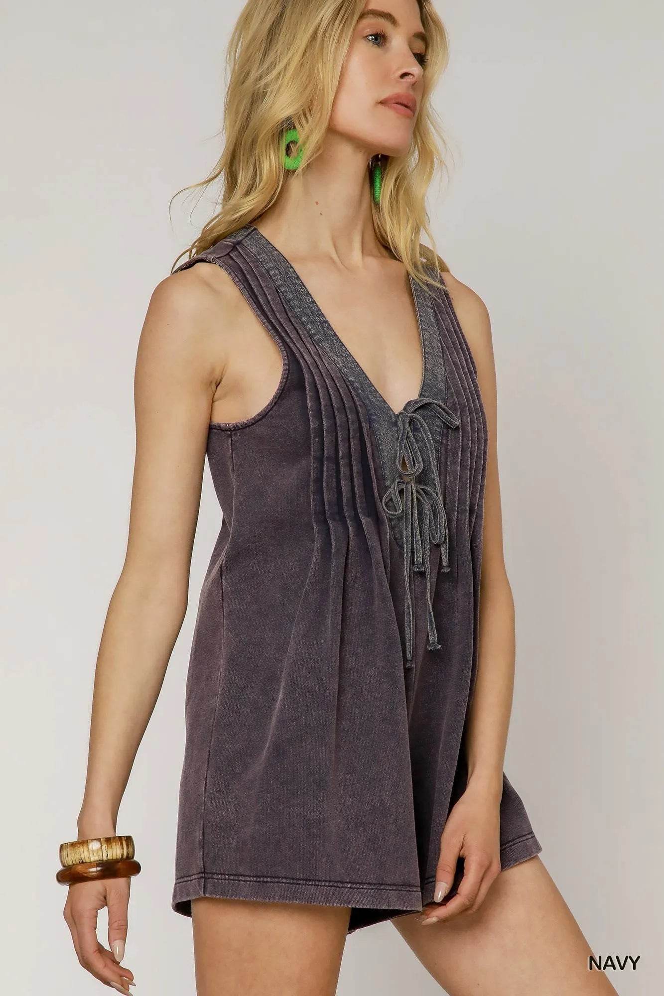Umgee Tie Front Sleeveless Romper - ELY VESSA LLC