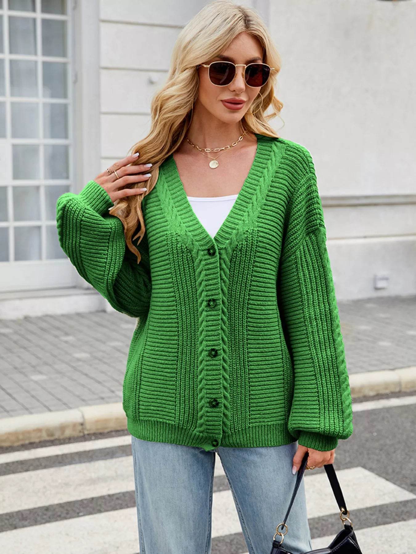 Button Up Long Sleeve Cardigan - ELY VESSA LLC