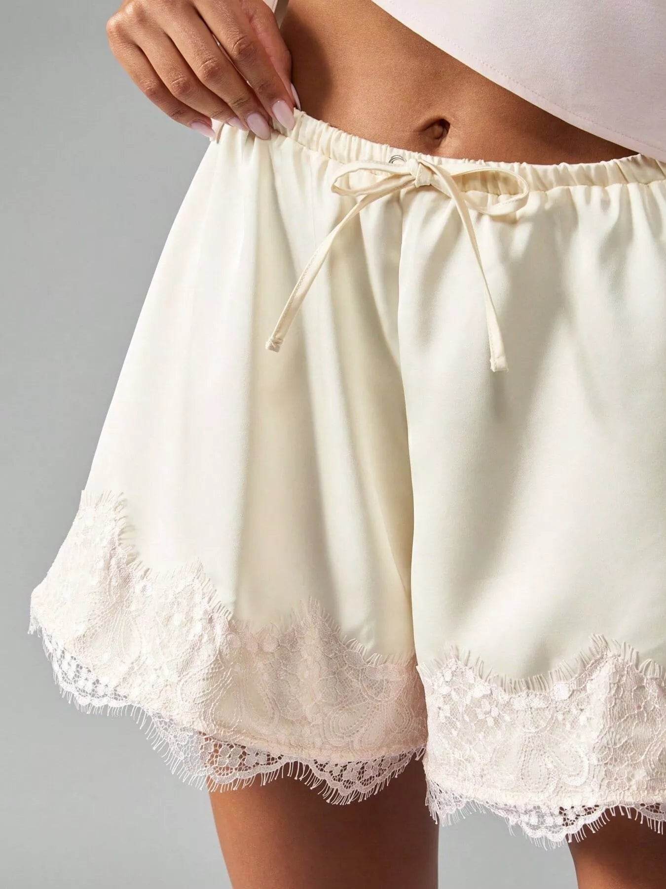 Lace Trim Drawstring Casual Shorts - ELY VESSA LLC