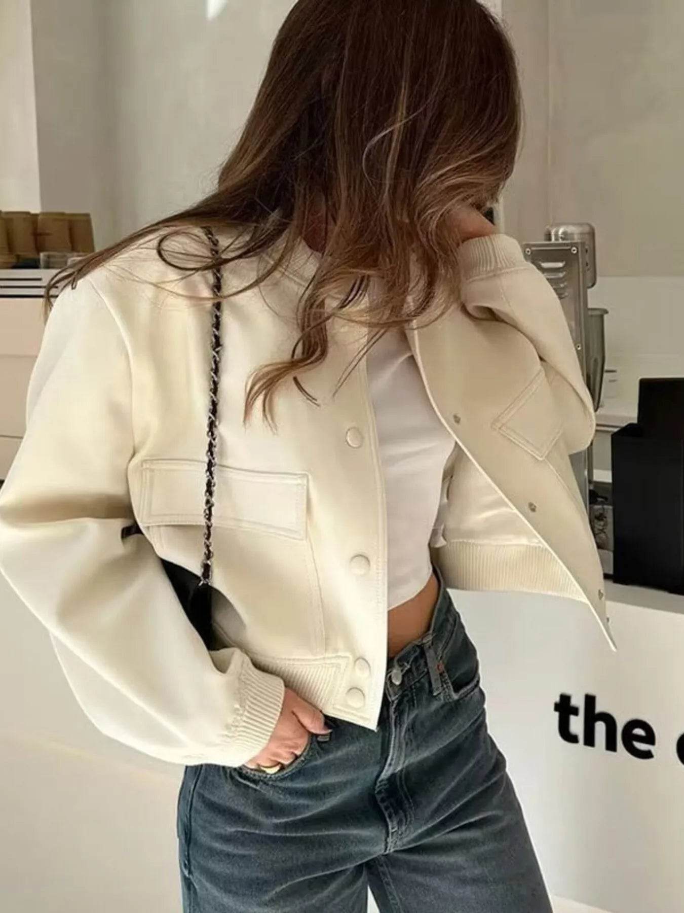 Full Size Cropped Snap Down Jacket Plus Size - ELY VESSA LLC