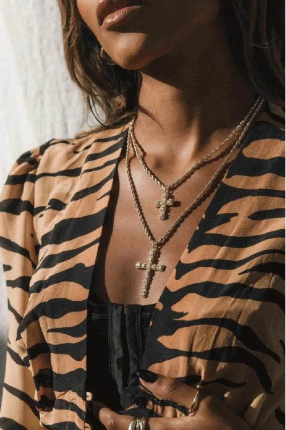 Brass Inlaid Zircon Cross Pendant Necklace - ELY VESSA LLC