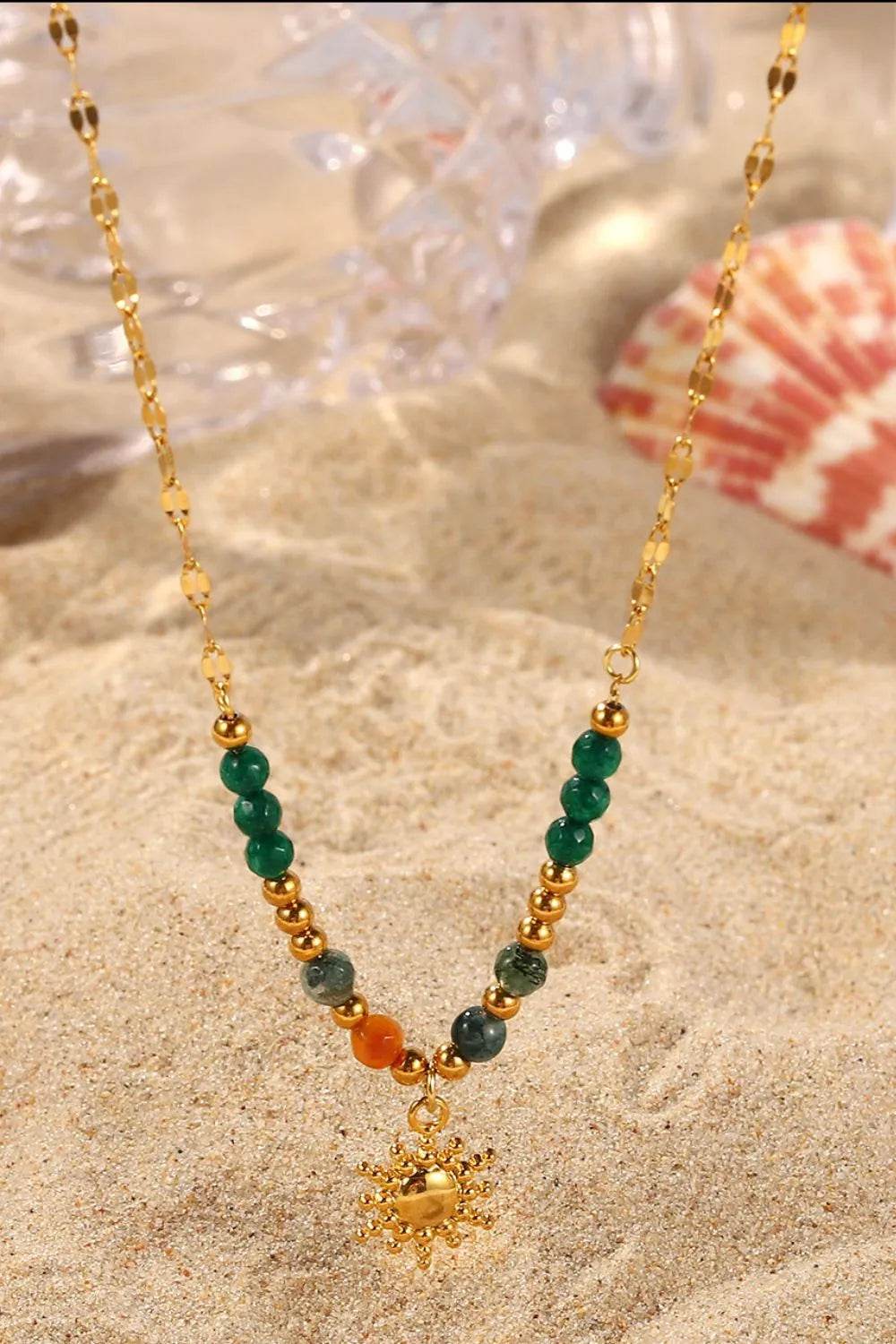 Bohemian Sun Charm Beaded Stainless Steel Necklace - ELY VESSA LLC
