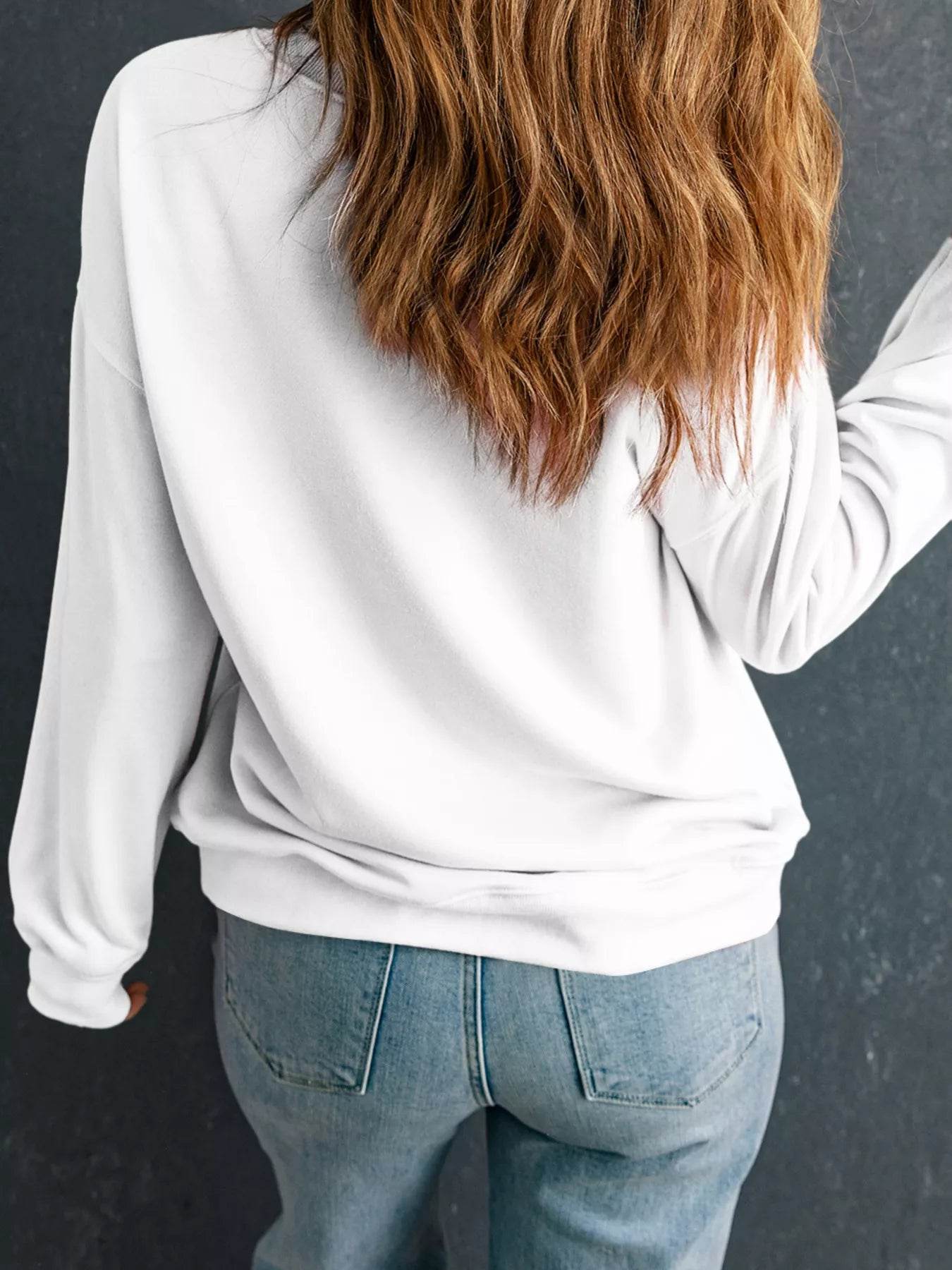 Christmas Santa Rhinestone Drop Shoulder Sweatshirt - ELY VESSA LLC