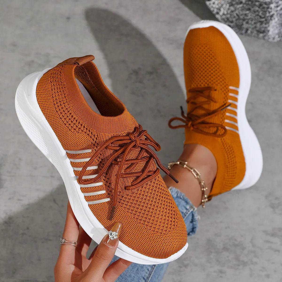 Breathable Mesh Lace Up Athletic - ELY VESSA LLC